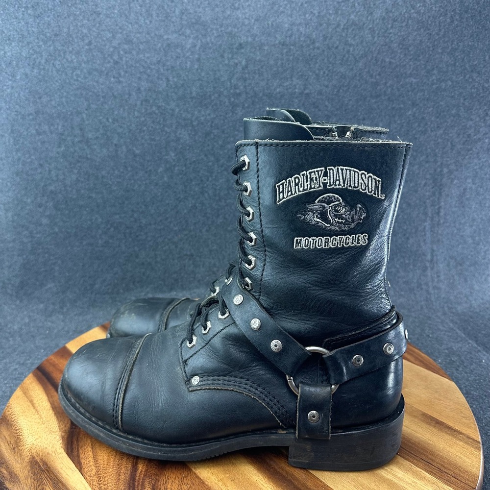 Harley Davidson Men's Leather Boots Size 11.5 Black 94029 Lace Zip Up 10" - Picture 7 of 14